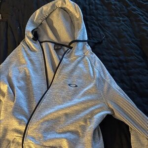Oakley Light Gray and Black Zip-Up Hoodie